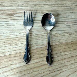 1847 Rogers Bros I S Silverplated Reflection Baby Spoon & Fork Silverware‎ Set